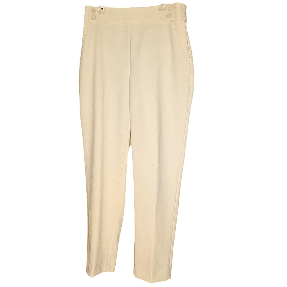 Vtg Veronica Beard Cream Wide Waisteband Textured Twill Equestrian Pants Size 10